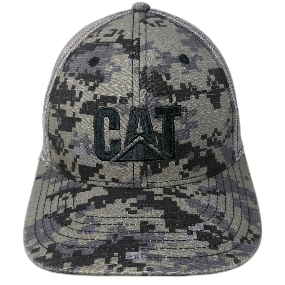 CAT Baseball Cap Gray One Size Digital Camo Mesh Back Snapback Embroidery Hat